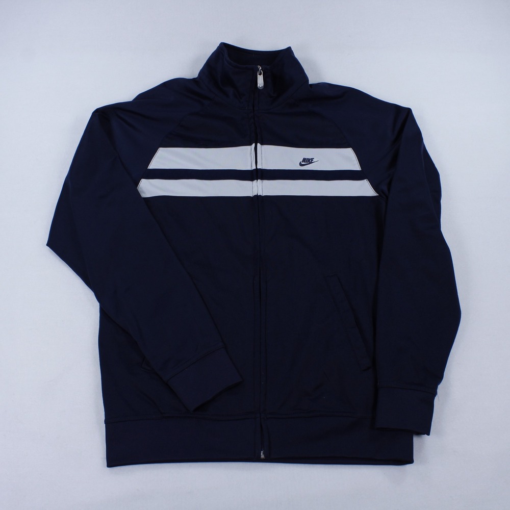 Nike Mens Track Jacket Medium Navy Blue White Stripe Full Zip Mock Neck M